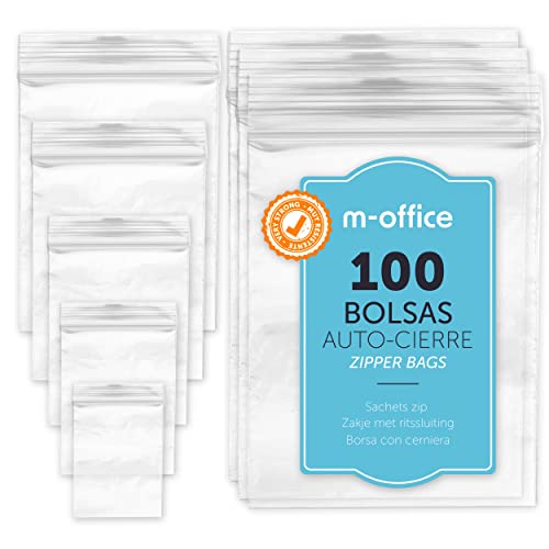 Airtight Zip Bags, Transparent Plastic Zip Bags Ideal for Freezing Food, Storing Documents, Reusable and Storage Bags · m-office (300 x 400 mm, 100 units)