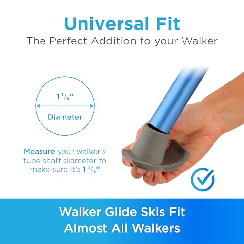Nova Joy Walker Glide Skis for Seniors & Adults - Durable Covers for Walkers - Essential Sliders for Mobility-impaired Users - Indoor/Outdoor - Gray - 1 Pair with 3 Set of Fabric Covers