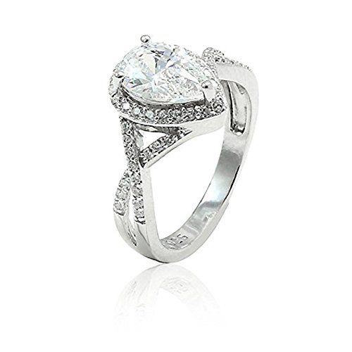 Halo Bridal Engagement Ring Teardrop Pear Round CZ Infinity Shank 925 Sterling Silver Choose Color