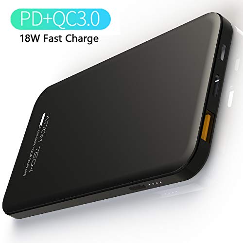 Attom Tech USB-C PD/QC 3.0 Power Bank Dual Fast Charge Molds Quick Charge and Power Delivery, 10000mAh Portable Charge External Battery Pack,Emergency Phone Power Backup