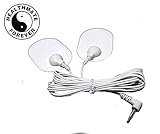 HealthmateForever dual leads wire (w/ plug 3.5mm dia.) + 2 pcs reusable self adhesive conductive snap on large oval shaped medical electrode replacement pads for Electrotherapy Devices