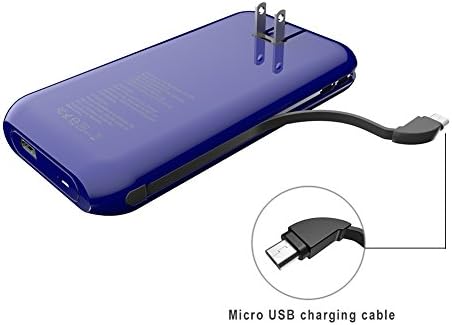 Heloideo 15000mAh AC Plug Power Bank, 5V/2.4A USB Output Portable charger with AC Adapter, Built-in Charge Cable for Galaxy S7 Edge and other Micro USB Input Devices(Micro USB cable-Shinny blue)