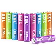 EBL AAA Rechargeable Batteries(10 Pack- 5 Color in One Box), 1.2V 1100mAh Ni-Mh Triple AAA Battery