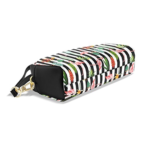 Naanle Tropical Flamingo Green Leaves Flowers Cactus Stripe PU Leather Zipped Makeup Jewellery Bag for Woman Girl Travel Holder Phones Electronics Storage Nail Polish Organizer (Multi#14)