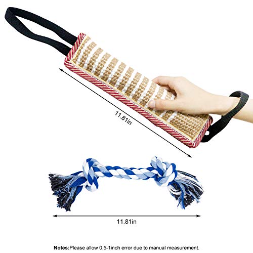suruikei Dog Tug Toy Dog Bite Pillow Jute Bite Toy with 2 Handles, Tug of War Dog Toy for Puppy Training Interactive Play, Fetch, Suitable for Small Medium Large Dogs (Jute Bite Toy+Gloves)