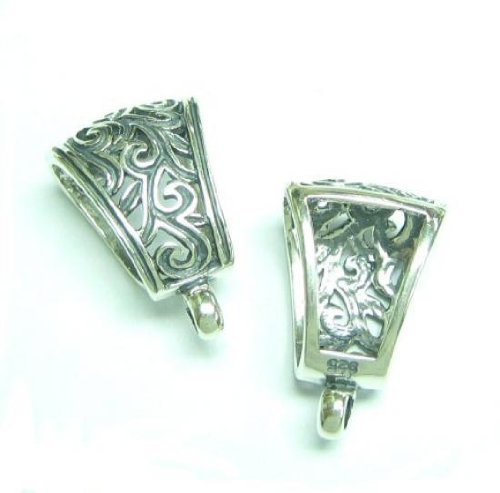 1 pc .925 Sterling Silver Bail Filigree Flower Slider Pendant Connector/Findings/Antique