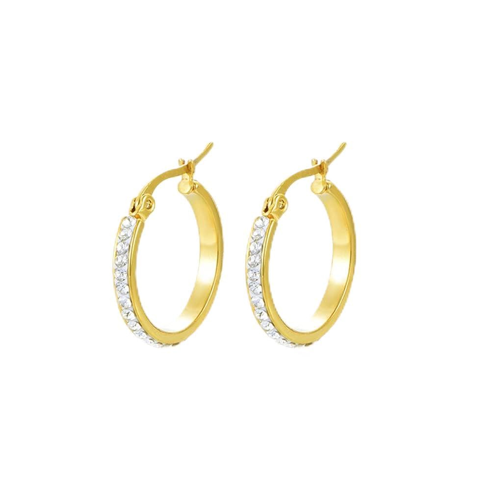 Yumay 9CT Gold Filled Hoop Earrings with White Crystalsfor Women,20MM Round Hoop Earrings Girls.