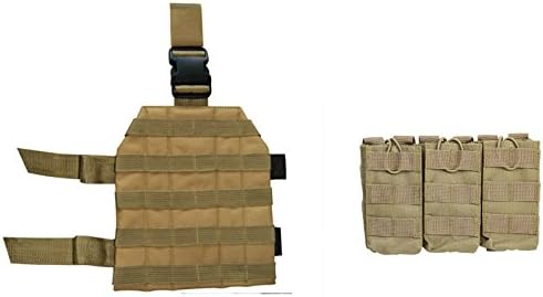 Ultimate Arms Gear Tan MOLLE Ambidextrous Drop Leg Platform + Triple Rifle Magazine Mag Pouch For Marlin X7 Howa Rifles