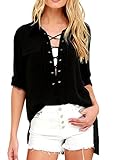 Sidefeel Women Long Sleeve Collared Lace-up Top Blouse