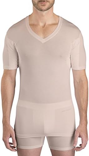 Sweatshield Sweat Proof Men's Undershirt: MicroModal V Neck T Shirt, 1-Pk, Skin Tone