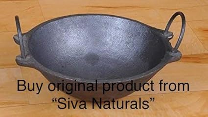 Siva Naturals Traditional Cast Iron Kadai - Small Size (7 Inches Dia, 1.2 Kg Weight)