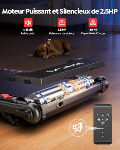 6 in 1 Treadmill, 10% Tilt, Speed 12KM/H,Telescopic Riser 2.5HP,Remote Control Mute,Walking Pad,Treadmill,Compact and Portable,Family Friendly