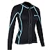 GoldFin Womens Wetsuit Jacket, 2mm Neoprene Ladies Wetsuit Top Long Sleeve Front Zip Wetsuit Shirt for Swimming Water Aerobics Diving Surfing Kayaking (Black/Aqua Stripes, X-Large)