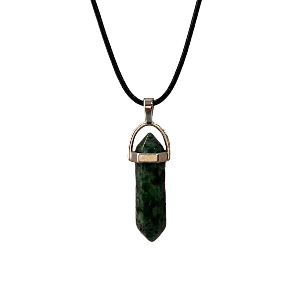 VIE Double Point Pencil Pendant, Black String (Ruby Fuchsite)