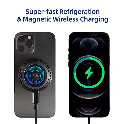 Phone Cooler Magnetic Wireless Charger: 15W Portable Fast Charging Pad Cooling Fan - Phone Radiator Compatible with Magsafe iPhone 13/12/Pro/Pro Max/Mini - Accessory for Gaming Live Streaming Vlog