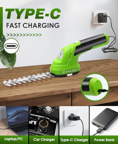 PINOZE Cordless Grass Shear & Hedge Trimmer - 2 in 1 Handheld 7.2V Small Electric Bush Trimmer, 2.0Ah Rechargeable Battery Powered Shrub Trimmers Grass Cutter for Garden, Yard, Lawn Care