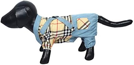 Douge Couture Cool Outfits Beige Plain Shirts Overalls Pants Pet Clothes for Dog Cat (12 inch)