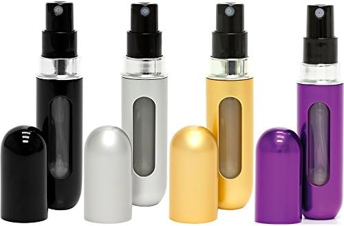 Travalo Classic Refillable Travel Perfume Bottle Atomizers, Black/Silver/Gold/Purple, 4 Pack