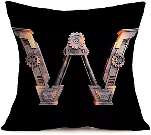 Alphabet Throw Pillow Covers, FIRERO 26 letters Vintage Cotton Pillow Case 43X43cm(17x17inch) (W)