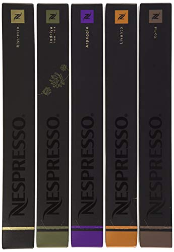 50 Nespresso OriginalLine Capsules: 10 Indriya, 10 Ristretto, 10 Roma, 10 Arpeggio, 10 Livanto - ''NOT compatible with Vertuoline''