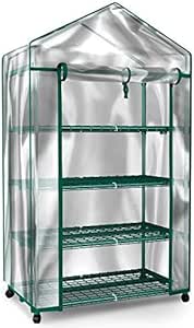 Home-Complete Mini Greenhouse-4-Tier Indoor Outdoor Sturdy Portable Shelves-Grow Plants, Seedlings, Herbs, or Flowers In Any Season-Gardening Rack, Green