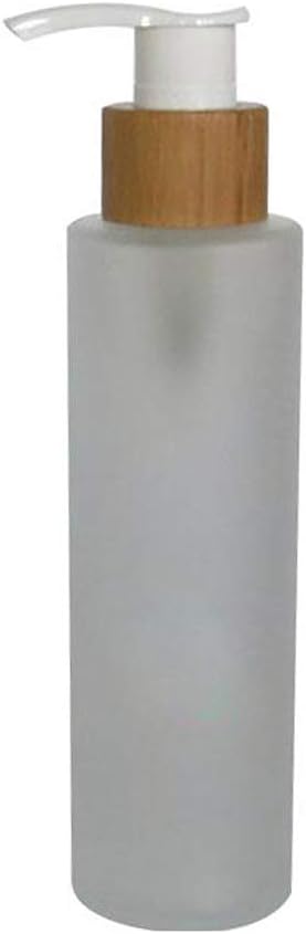 1PCS 120ml/4oz Empty Refillable Frosted Glass Pump Press Bottle Lotion Dispenser Makeup Container Jar Vial Holder Pot with Bamboo Cap for Emulsion Essence Serum