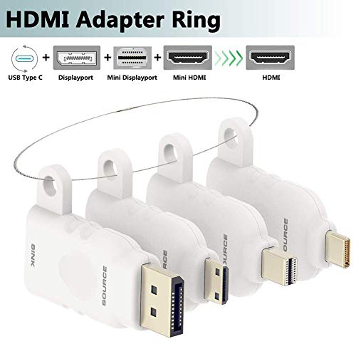 Universal HDMI Adapter Ring. FOINNEX USB C/DP/Mini DP/Mini HDMI to HDMI Converter with Secure Loop-White