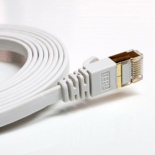 Tera Grand - 2 Pack - CAT7 10 Gigabit Ethernet Ultra Flat Patch Cable for Modem Router LAN Network Playstation Xbox - Built with Gold Plated & Shielded RJ45 Connectors, 6 Feet White - Thumbnail 3