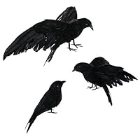 happyday04 Realistic Looking Halloween Decoration Birds Black Feathered Crows Halloween Prop Décor，Halloween Handmade Crow Prop Flying Standing Crows Ravens for Outdoors Indoors（3Pack