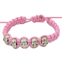 Powerfulline Men Women Fashion Punk Skull Head Adjustable Wax Rope Handmade Bracelet - Pink