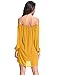 StyleDome Womens Chiffon Off Shoulder Casual 3/4 Long Sleeve Solid Mini Dress (US 16, Yellow)