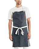Caldo Linen Kitchen Apron - Mens and Womens Linen Bib Apron - Adjustable with Pockets (Slate)