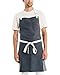 Caldo Linen Kitchen Apron - Mens and Womens Linen Bib Apron - Adjustable with Pockets (Slate)