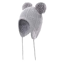 Baby Kids Toddler Fleece Lined Winter Earflap Beanie Hat Knit Warm Pom Skull Cap Hat for Boys Girls (Grey - Pom Pom, M:1T-3T/(18.5"-19.7"))