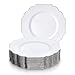 Beautiful Designed Disposable Plates For Party (20 Pc) Heavy Duty Disposable Dinner Set 8.25” , Fine Dining Plastic Dishes For Elegant China Look, Great for Upscale Wedding, Dining & Serving - White