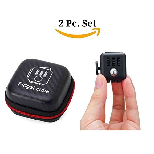 2 Pcs Fidget Cube for Stress and Anxiety with Protective Case Bumper Puzzle Cube for Stress Decompression Anxiety Focus ADHD Autism Adults Kids Students Gift (Black)