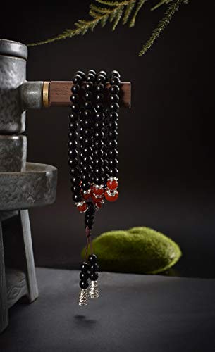 anzhongli Prayer Bead Bracelets for Men Women Crystal Lucky Gemstone Beads Obsidian Necklace 108 6mm