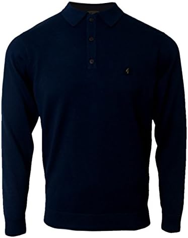Mens Surf Blue Francesco Long Sleeve 70s Retro Knit Polo Shirt
