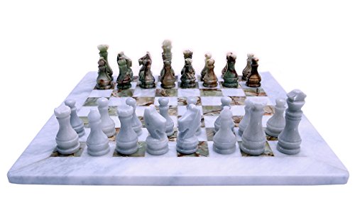 RADICALn Handmade White and Green Onyx Marble Full Chess Game Original Marble Chess Set