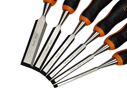 FINDER Wood Chisel Set with Hammer End for Woodworking, Carving,6-Piece