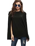 SheIn Women's Round Neck Cape Blouse Casual Cotton Poncho Top