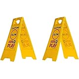 Essentially Yours 2 Pack Kids Playing Safety Sign (Double-Sided, Yellow) - Caution, Slow, Kids at Play