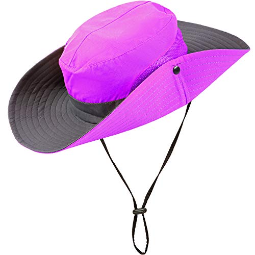 Geyoga 2 Pack Sun UV Protection Hat Mesh Wide Brim Sun Hat Outdoor Foldable Beach Hiking Fishing Summer Hat 56-58 cm (Purple and Blue)