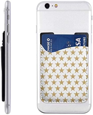 Background White Beige Stars Phone Card Holder Stick On Credit Card Wallet PU Leather Wallet Pocket Sleeve for Most of Smartphones iPhone, Android, Samsung Galaxy