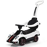 Costzon Ride On Push Car, 3 in 1 Licensed Pagani 6V Electric Battery Powered Toddler Play Toy Car w/ Handle Lights, Music, MP3, Aux Plug in, Push Round Buggy (White)