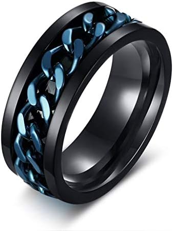 LEEYA NL11 8MM Stainless Steel Rings for Men Engagement Wedding Band Chain Ring, Size 7-13 (9, Black-Blue)