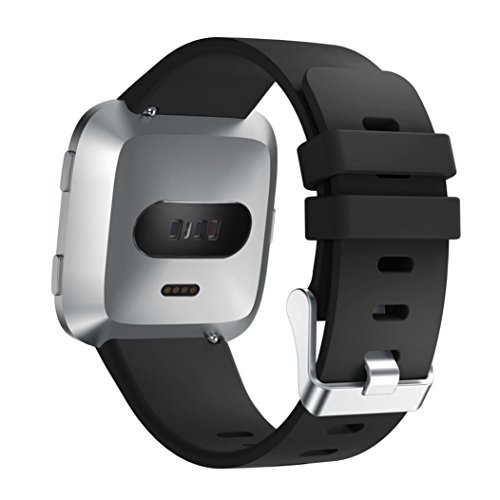 for Fitbit Versa Adjustable Soft Silicone Replacement Accessories Wristband Classic Band Sport Strap (Black)