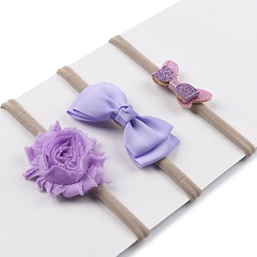 Baby Girl Flower and Bowknot Headband | Nylon Hair Bands - Soft Elastic Design Set of 3 (Style 5)