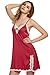 Ekouaer Women Sexy Sleepwear Lace Chemise Nightgown Full Slip Babydoll Sleepwear Satin Nighties(Red,Large)