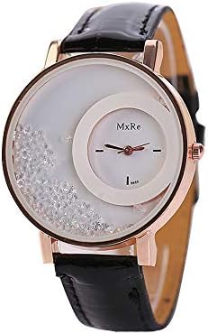 Clearance! Quistal Women's Watch Quicksand Rhinestone Wrist Watch Lady Quartz Watch with White Dial Analogue Display and Leather Strap